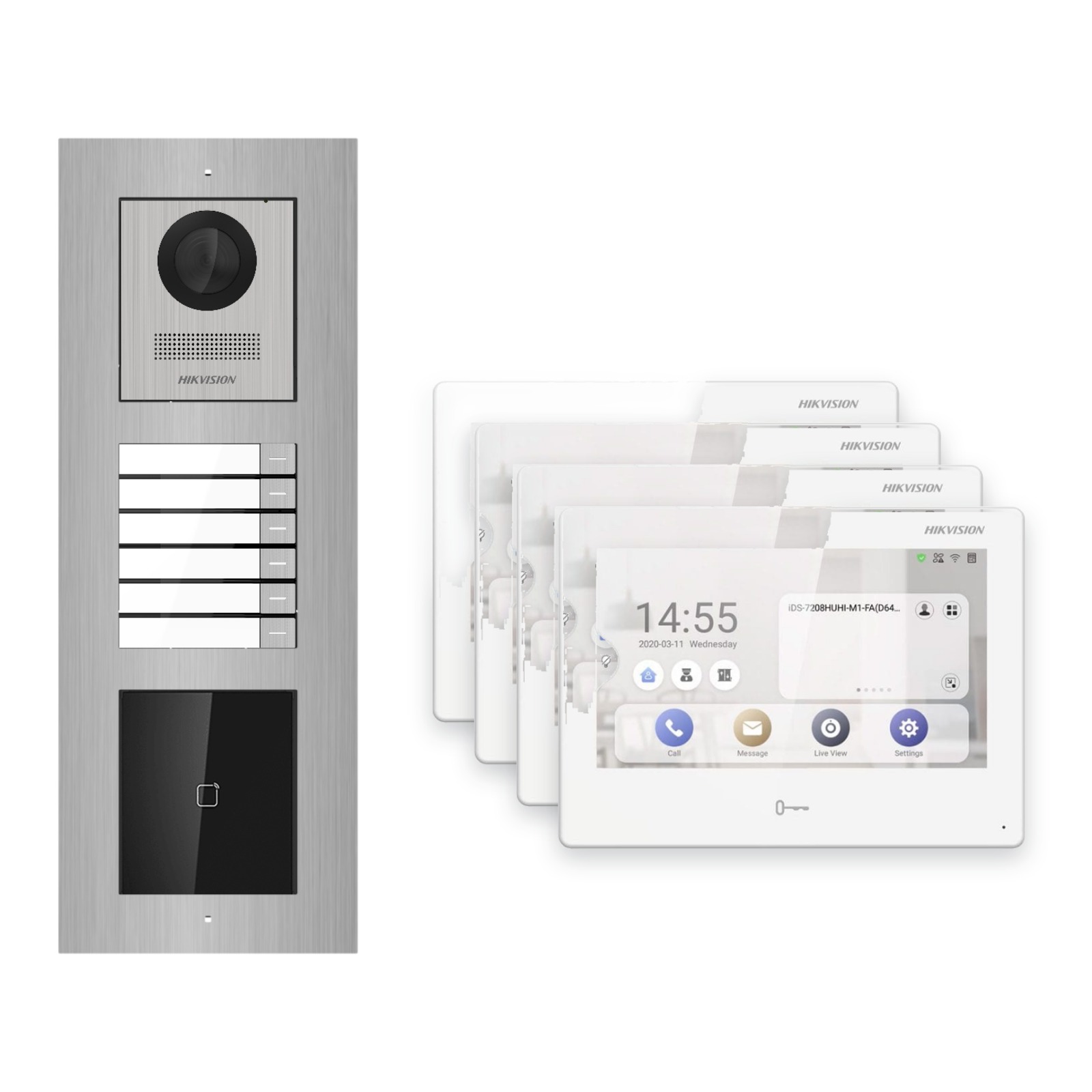 Hikvision PoE Video-Türsprechanlage 4-Familienhaus – Komplett-Set mit Kartenleser, DS-KH9310-WTE1(B), Unterputz Hikvision PoE Video-Türsprechanlage 4-Familienhaus – Komplett-Set mit Kartenleser, DS-KH9310-WTE1(B), Unterputz – Türstation und Innenstation