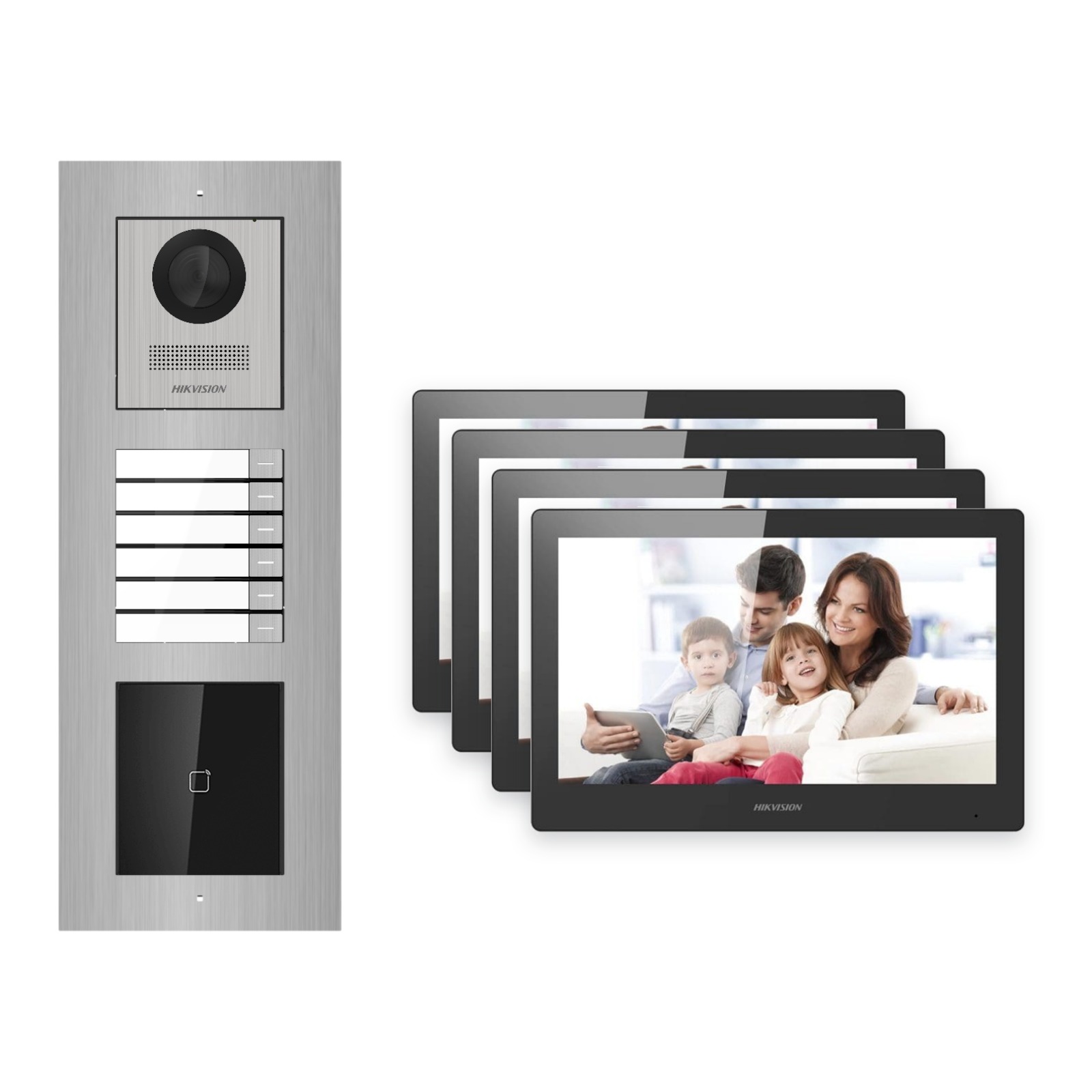 Hikvision PoE Video-Türsprechanlage 4-Familienhaus – Komplett-Set mit Kartenleser, DS-KH8520-WTE1, Unterputz Hikvision PoE Video-Türsprechanlage 4-Familienhaus – Komplett-Set mit Kartenleser, DS-KH8520-WTE1, Unterputz – Türstation und Innenstation