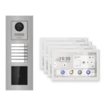 Hikvision PoE Video-Türsprechanlage 4-Familienhaus – Komplett-Set mit Kartenleser, DS-KH9510-WTE1(B), Unterputz – Türstation und Innenstation