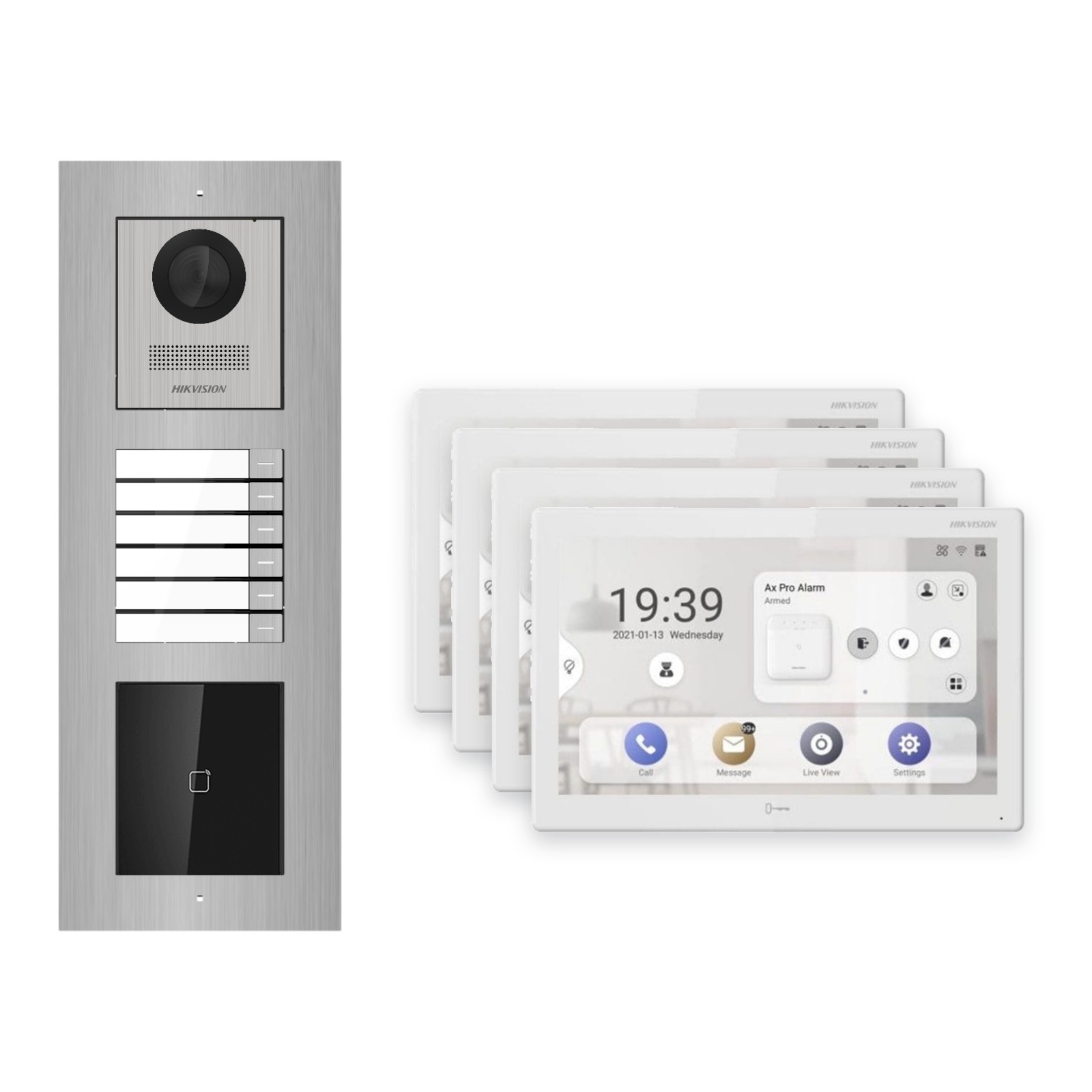 Hikvision PoE Video-Türsprechanlage 4-Familienhaus – Komplett-Set mit Kartenleser, DS-KH9510-WTE1(B), Unterputz Hikvision PoE Video-Türsprechanlage 4-Familienhaus – Komplett-Set mit Kartenleser, DS-KH9510-WTE1(B), Unterputz – Türstation und Innenstation
