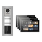 Hikvision PoE Video-Türsprechanlage 4-Familienhaus – Komplett-Set mit Kartenleser, DS-KH9570-WTE1/S, Unterputz – Türstation und Innenstation