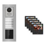 Hikvision PoE Video-Türsprechanlage 5-Familienhaus – Komplett-Set mit Kartenleser, DS-KH6110-WE1, Unterputz – Türstation und Innenstation