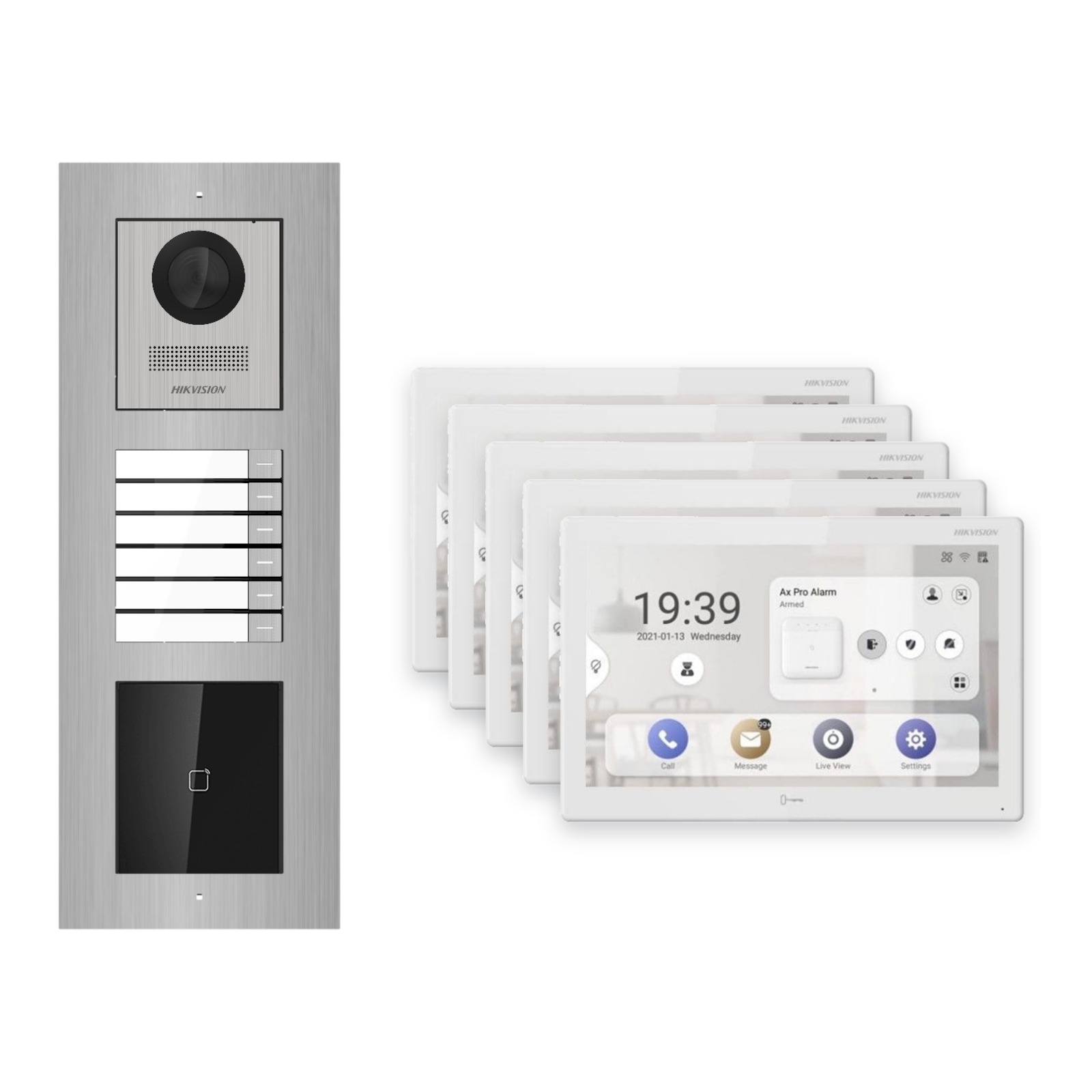 Hikvision PoE Video-Türsprechanlage 5-Familienhaus – Komplett-Set mit Kartenleser, DS-KH9510-WTE1(B), Unterputz Hikvision PoE Video-Türsprechanlage 5-Familienhaus – Komplett-Set mit Kartenleser, DS-KH9510-WTE1(B), Unterputz – Türstation und Innenstation