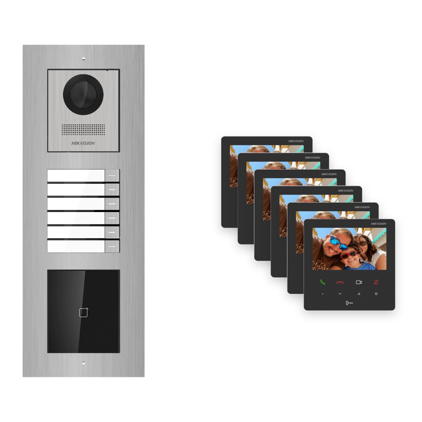 Hikvision PoE Video-Türsprechanlage 6-Familienhaus – Komplett-Set mit Kartenleser, DS-KH6110-WE1, Unterputz Hikvision PoE Video-Türsprechanlage 6-Familienhaus – Komplett-Set mit Kartenleser, DS-KH6110-WE1, Unterputz – Türstation und Innenstation