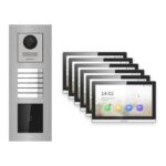 Hikvision PoE Video-Türsprechanlage 6-Familienhaus – Komplett-Set mit Kartenleser, DS-KH6350-WTE1, Unterputz – Türstation und Innenstation