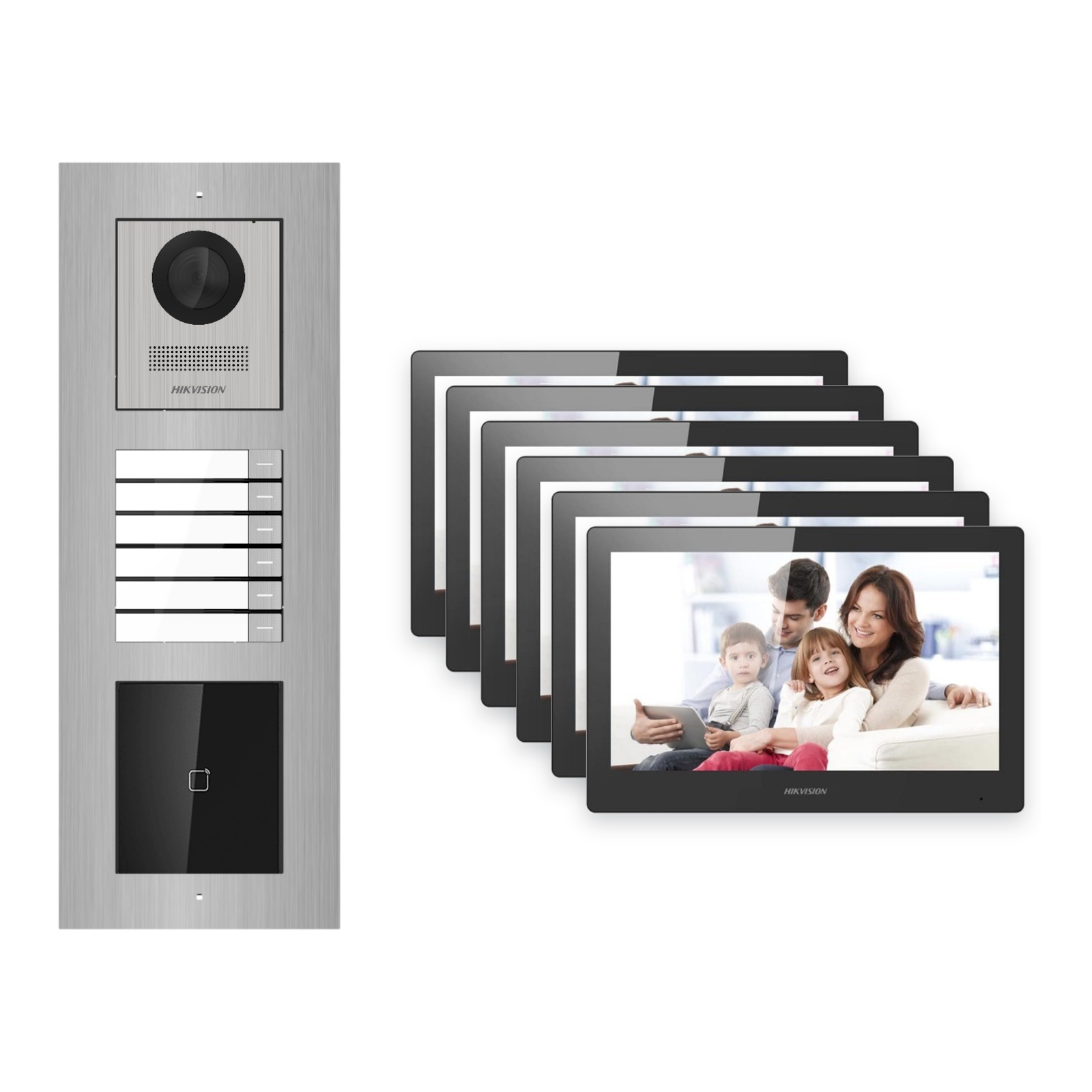 Hikvision PoE Video-Türsprechanlage 6-Familienhaus – Komplett-Set mit Kartenleser, DS-KH8520-WTE1, Unterputz Hikvision PoE Video-Türsprechanlage 6-Familienhaus – Komplett-Set mit Kartenleser, DS-KH8520-WTE1, Unterputz – Türstation und Innenstation