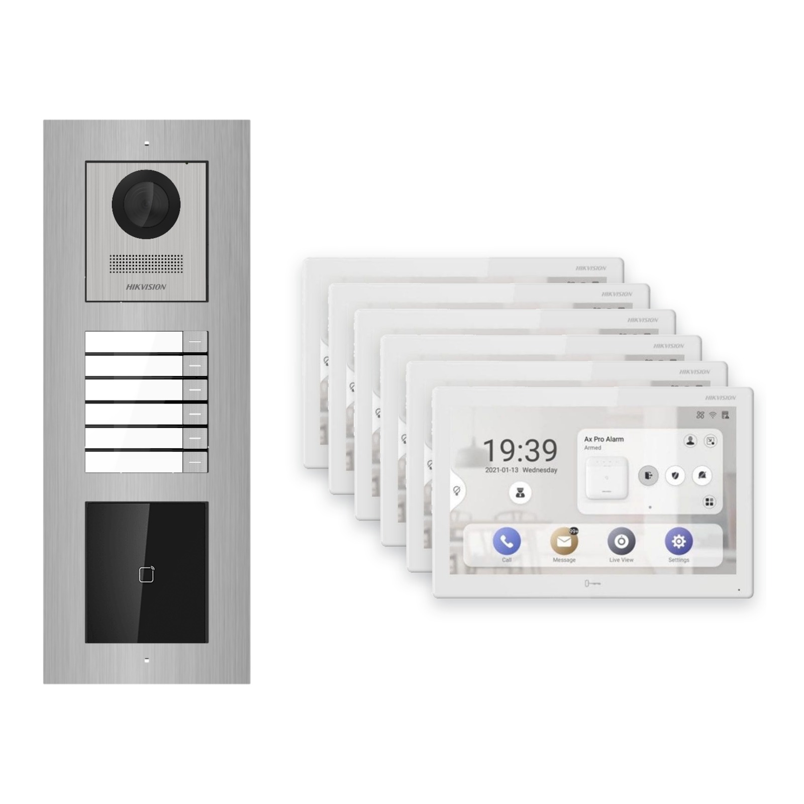 Hikvision PoE Video-Türsprechanlage 6-Familienhaus – Komplett-Set mit Kartenleser, DS-KH9510-WTE1(B), Unterputz Hikvision PoE Video-Türsprechanlage 6-Familienhaus – Komplett-Set mit Kartenleser, DS-KH9510-WTE1(B), Unterputz – Türstation und Innenstation