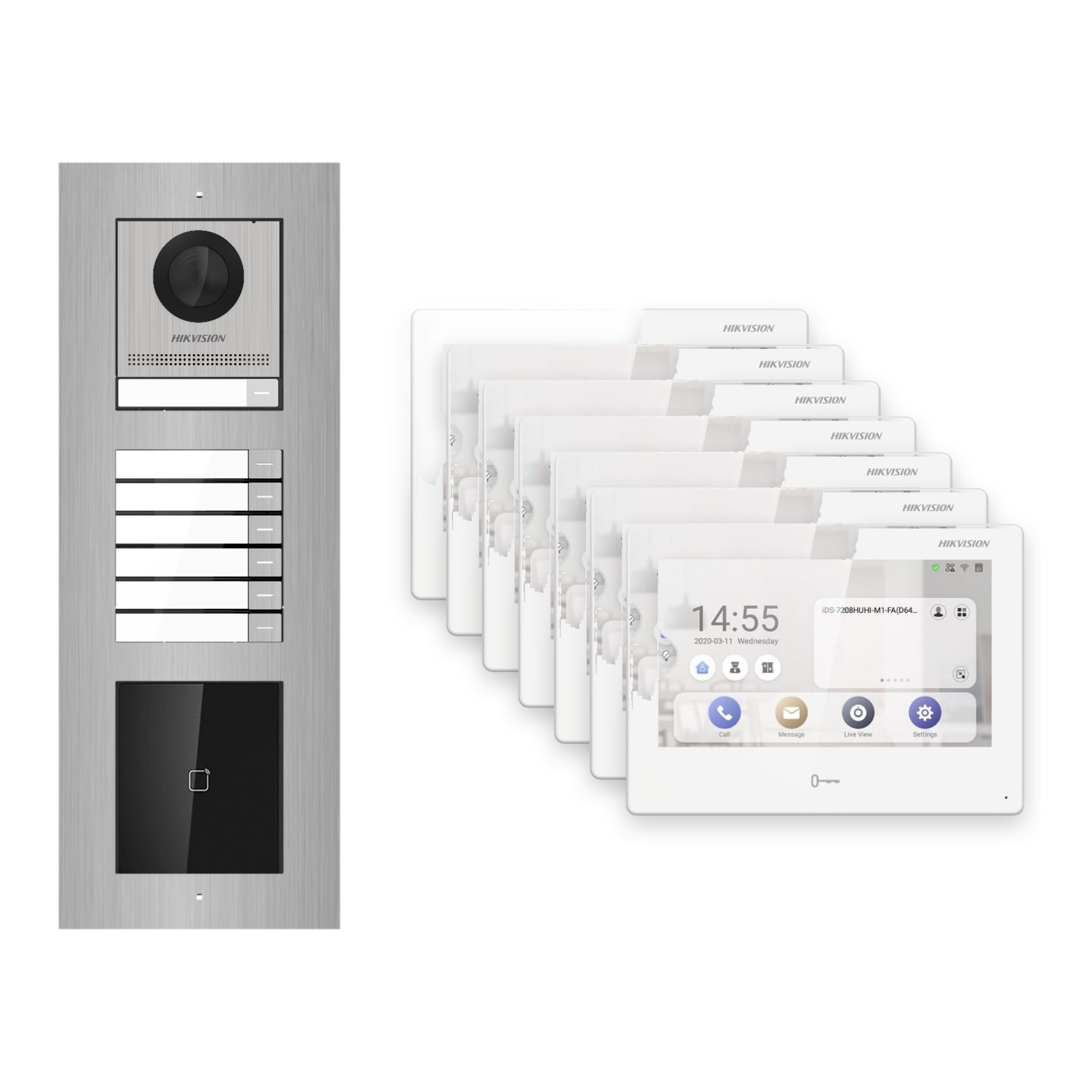 Hikvision PoE Video-Türsprechanlage 7-Familienhaus – Komplett-Set mit Kartenleser, DS-KH9310-WTE1(B), Unterputz Hikvision PoE Video-Türsprechanlage 7-Familienhaus – Komplett-Set mit Kartenleser, DS-KH9310-WTE1(B), Unterputz – Türstation und Innenstation