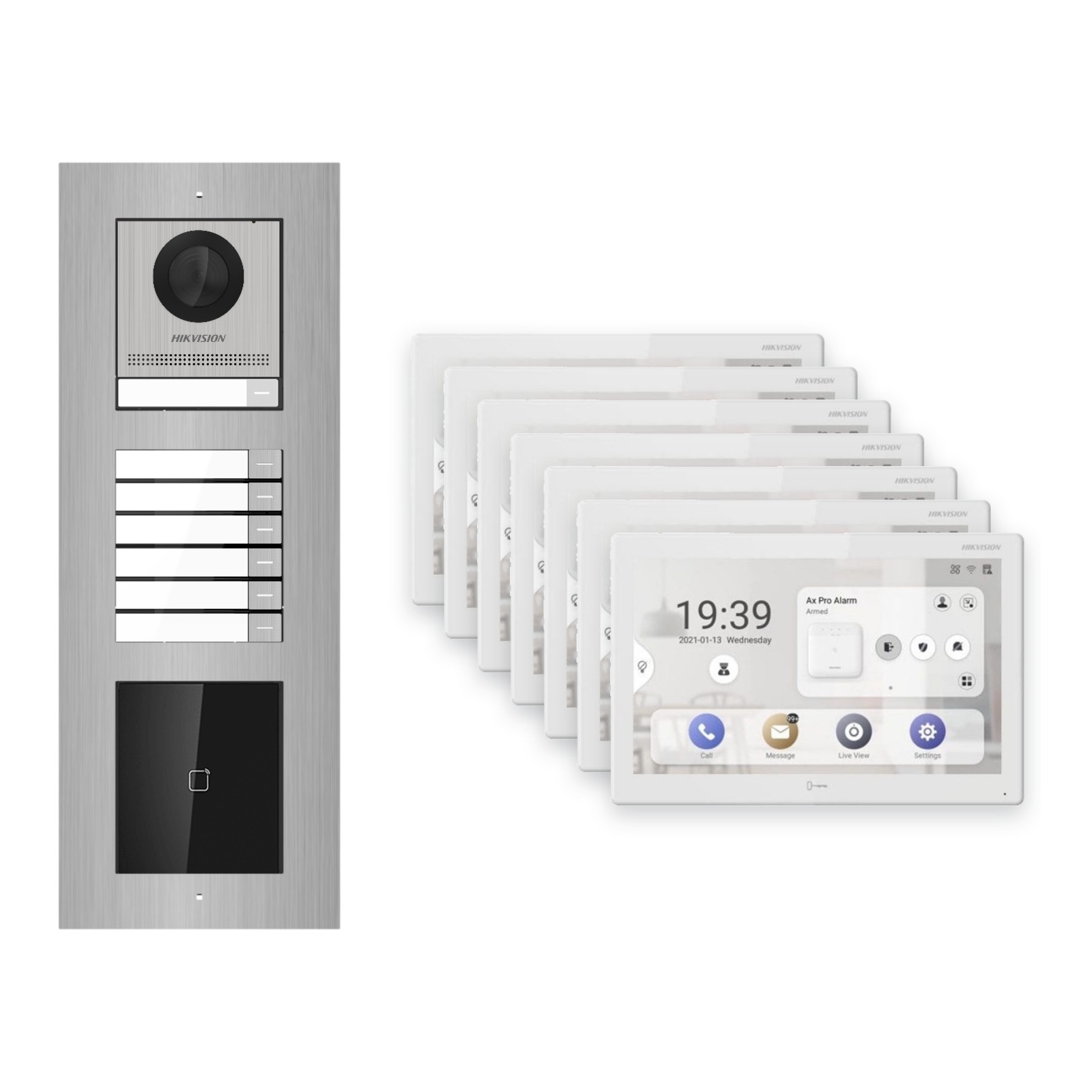 Hikvision PoE Video-Türsprechanlage 7-Familienhaus – Komplett-Set mit Kartenleser, DS-KH9510-WTE1(B), Unterputz Hikvision PoE Video-Türsprechanlage 7-Familienhaus – Komplett-Set mit Kartenleser, DS-KH9510-WTE1(B), Unterputz – Türstation und Innenstation