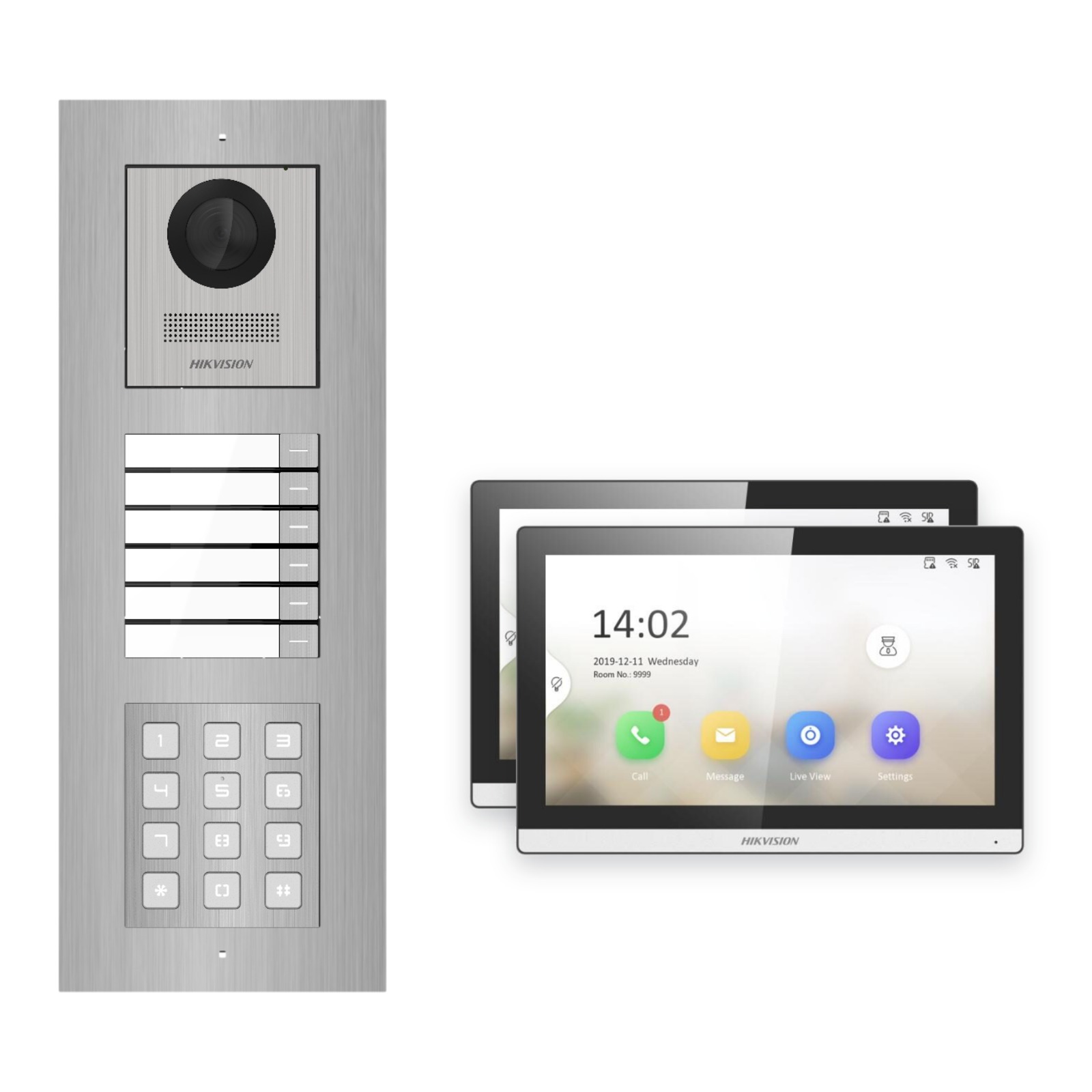 Hikvision PoE Video-Türsprechanlage 2-Familienhaus – Komplett-Set mit Zahlencode, DS-KH6350-WTE1, Unterputz Hikvision PoE Video-Türsprechanlage 2-Familienhaus – Komplett-Set mit Zahlencode, DS-KH6350-WTE1, Unterputz – Türstation und Innenstation