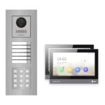 Hikvision PoE Video-Türsprechanlage 2-Familienhaus – Komplett-Set mit Zahlencode, DS-KH8381-WTE1, Unterputz – Türstation und Innenstation