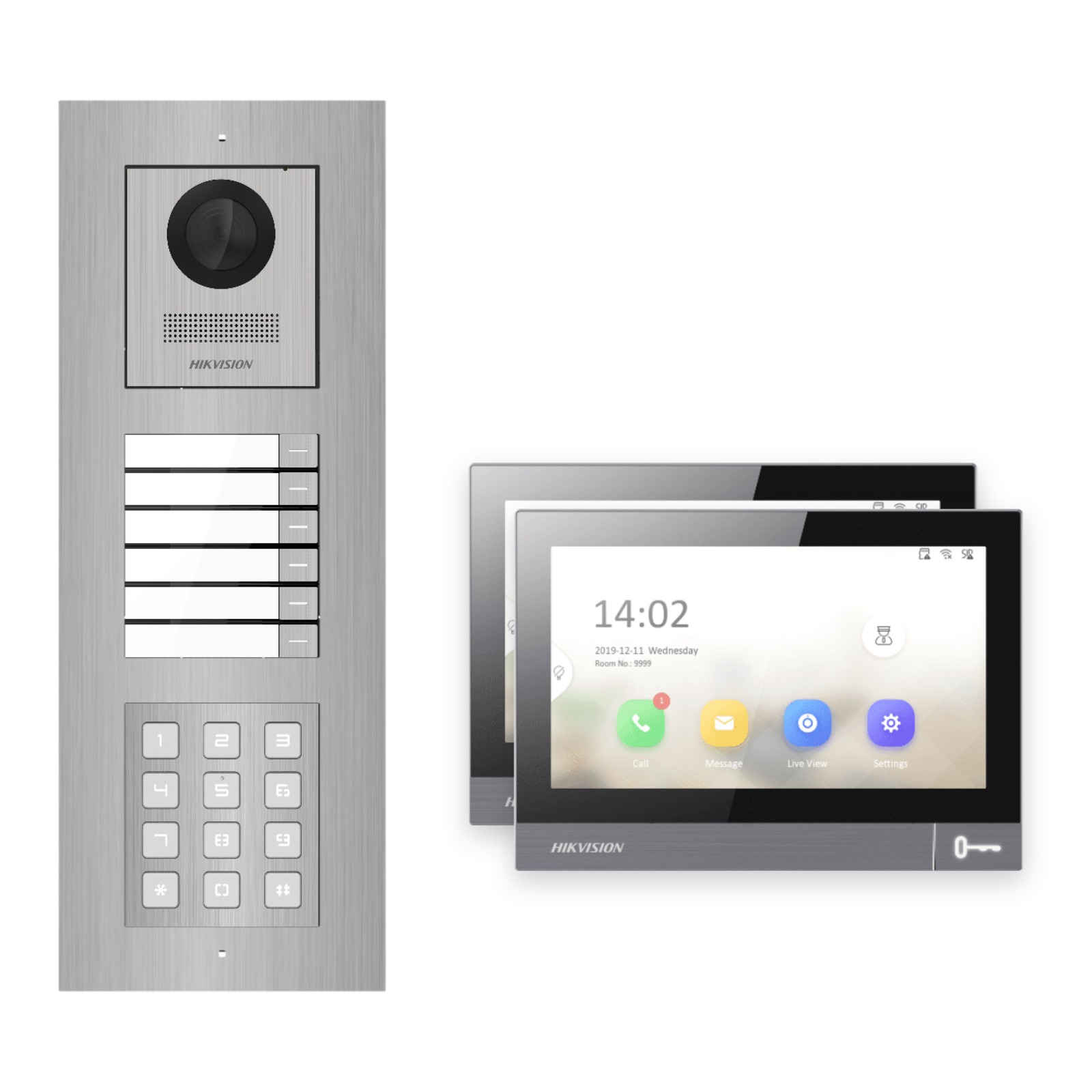 Hikvision PoE Video-Türsprechanlage 2-Familienhaus – Komplett-Set mit Zahlencode, DS-KH8381-WTE1, Unterputz Hikvision PoE Video-Türsprechanlage 2-Familienhaus – Komplett-Set mit Zahlencode, DS-KH8381-WTE1, Unterputz – Türstation und Innenstation