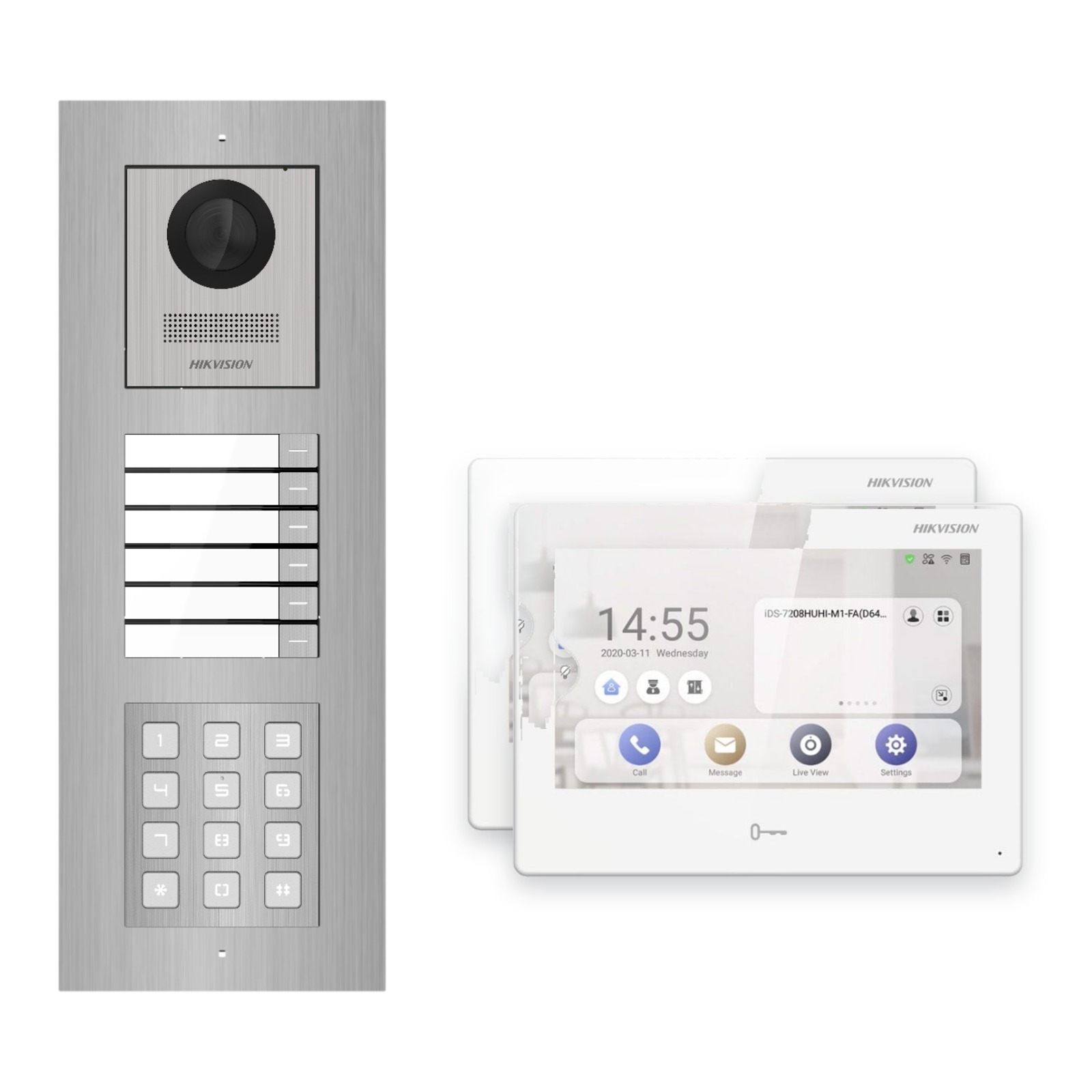 Hikvision PoE Video-Türsprechanlage 2-Familienhaus – Komplett-Set mit Zahlencode, DS-KH9310-WTE1(B), Unterputz Hikvision PoE Video-Türsprechanlage 2-Familienhaus – Komplett-Set mit Zahlencode, DS-KH9310-WTE1(B), Unterputz – Türstation und Innenstation