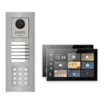 Hikvision PoE Video-Türsprechanlage 2-Familienhaus – Komplett-Set mit Zahlencode, DS-KH9570-WTE1/S, Unterputz – Türstation und Innenstation