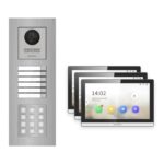 Hikvision PoE Video-Türsprechanlage 3-Familienhaus – Komplett-Set mit Zahlencode, DS-KH6350-WTE1, Unterputz – Türstation und Innenstation