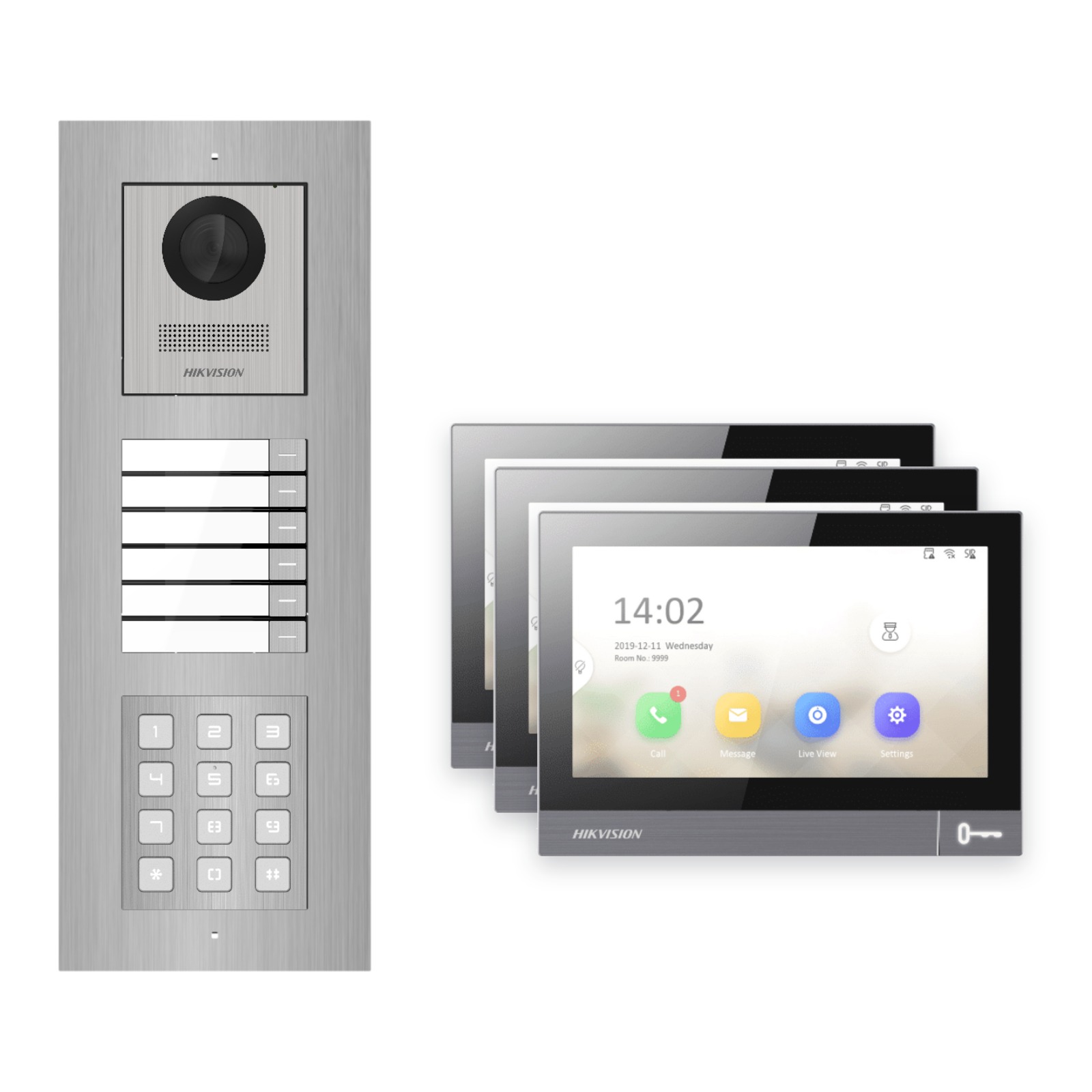 Hikvision PoE Video-Türsprechanlage 3-Familienhaus – Komplett-Set mit Zahlencode, DS-KH8381-WTE1, Unterputz Hikvision PoE Video-Türsprechanlage 3-Familienhaus – Komplett-Set mit Zahlencode, DS-KH8381-WTE1, Unterputz – Türstation und Innenstation