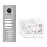 Hikvision PoE Video-Türsprechanlage 3-Familienhaus – Komplett-Set mit Zahlencode, DS-KH9310-WTE1(B), Unterputz – Türstation und Innenstation