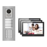 Hikvision PoE Video-Türsprechanlage 3-Familienhaus – Komplett-Set mit Zahlencode, DS-KH8520-WTE1, Unterputz – Türstation und Innenstation