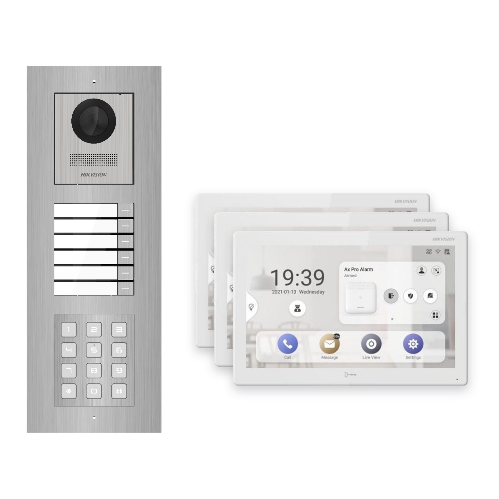 Hikvision PoE Video-Türsprechanlage 3-Familienhaus – Komplett-Set mit Zahlencode, DS-KH9510-WTE1(B), Unterputz Hikvision PoE Video-Türsprechanlage 3-Familienhaus – Komplett-Set mit Zahlencode, DS-KH9510-WTE1(B), Unterputz – Türstation und Innenstation