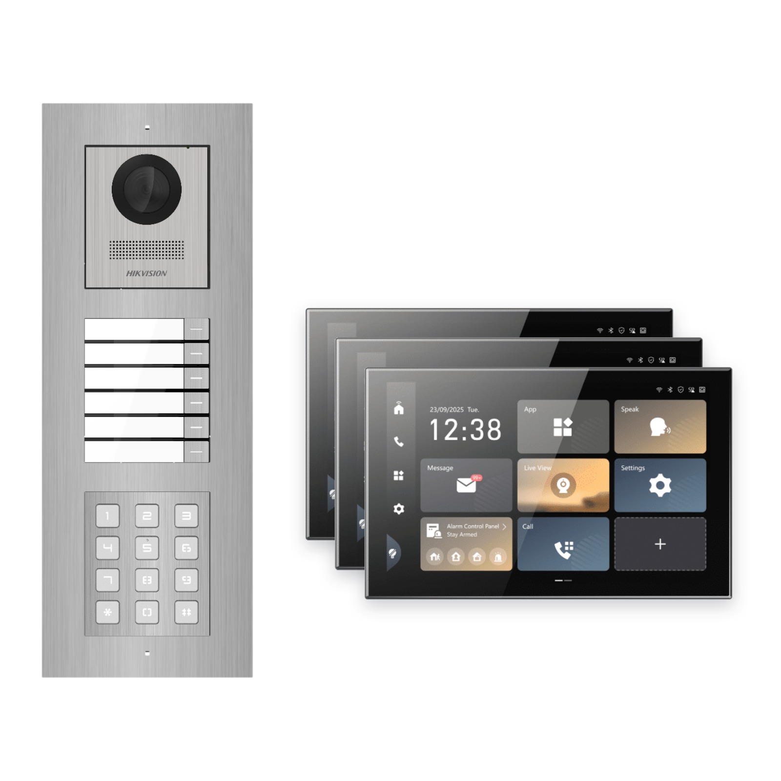Hikvision PoE Video-Türsprechanlage 3-Familienhaus – Komplett-Set mit Zahlencode, DS-KH9570-WTE1/S, Unterputz Hikvision PoE Video-Türsprechanlage 3-Familienhaus – Komplett-Set mit Zahlencode, DS-KH9570-WTE1/S, Unterputz – Türstation und Innenstation