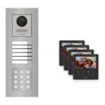 Hikvision PoE Video-Türsprechanlage 4-Familienhaus – Komplett-Set mit Zahlencode, DS-KH6110-WE1, Unterputz – Türstation und Innenstation