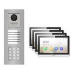 Hikvision PoE Video-Türsprechanlage 4-Familienhaus – Komplett-Set mit Zahlencode, DS-KH6350-WTE1, Unterputz – Türstation und Innenstation