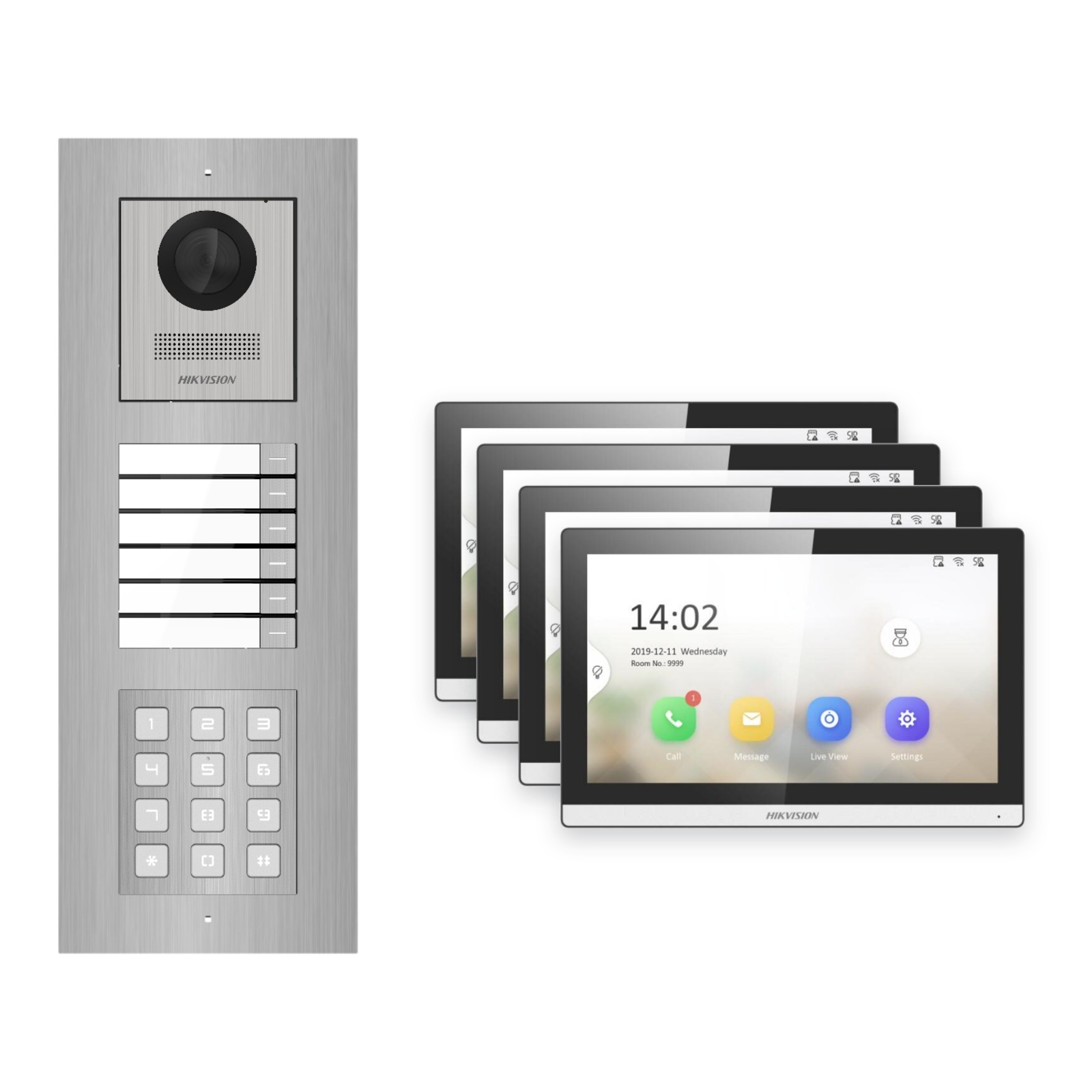 Hikvision PoE Video-Türsprechanlage 4-Familienhaus – Komplett-Set mit Zahlencode, DS-KH6350-WTE1, Unterputz Hikvision PoE Video-Türsprechanlage 4-Familienhaus – Komplett-Set mit Zahlencode, DS-KH6350-WTE1, Unterputz – Türstation und Innenstation