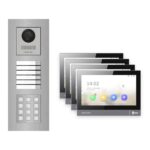 Hikvision PoE Video-Türsprechanlage 4-Familienhaus – Komplett-Set mit Zahlencode, DS-KH8381-WTE1, Unterputz – Türstation und Innenstation