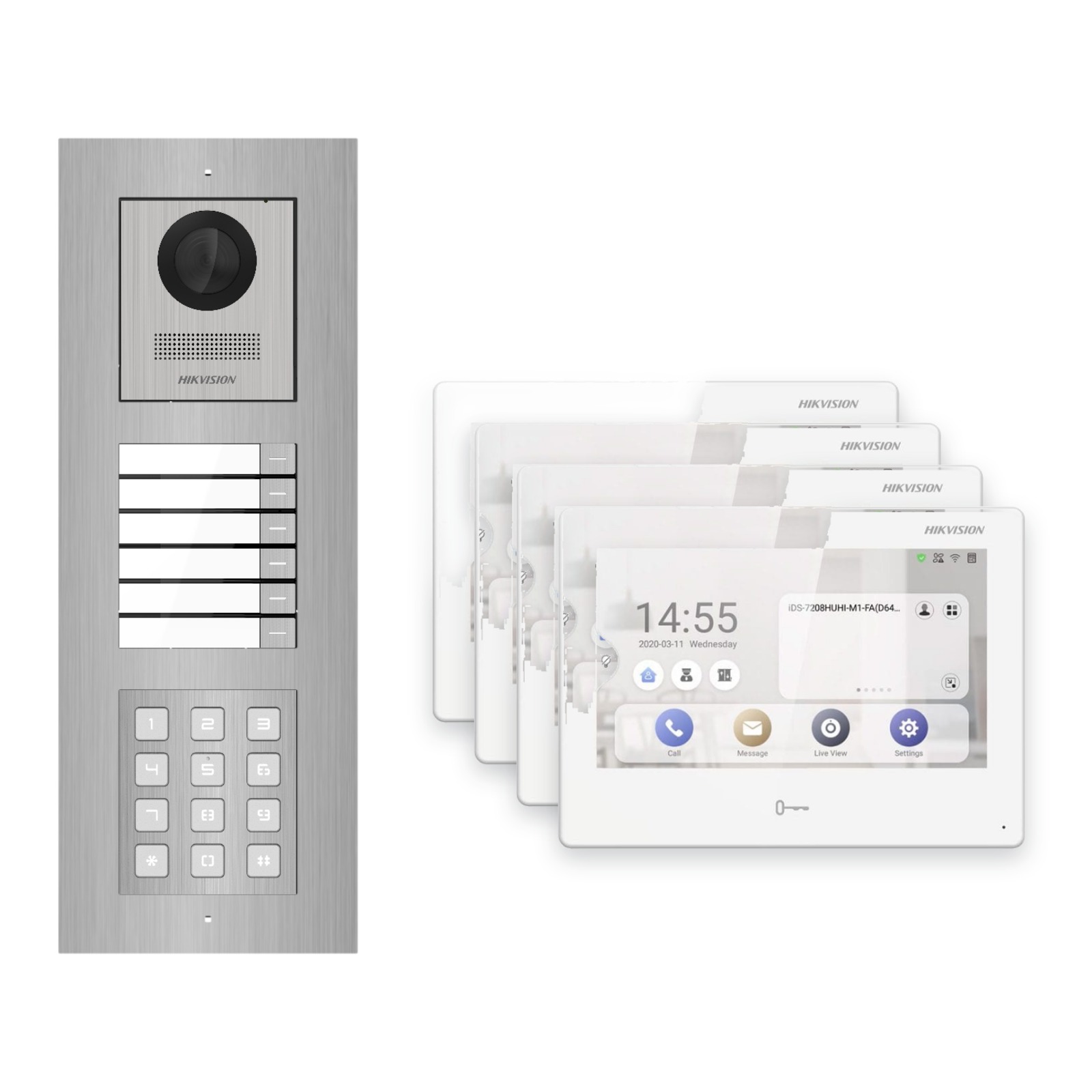 Hikvision PoE Video-Türsprechanlage 4-Familienhaus – Komplett-Set mit Zahlencode, DS-KH9310-WTE1(B), Unterputz Hikvision PoE Video-Türsprechanlage 4-Familienhaus – Komplett-Set mit Zahlencode, DS-KH9310-WTE1(B), Unterputz – Türstation und Innenstation