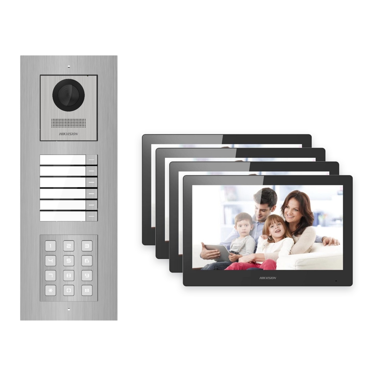 Hikvision PoE Video-Türsprechanlage 4-Familienhaus – Komplett-Set mit Zahlencode, DS-KH8520-WTE1, Unterputz Hikvision PoE Video-Türsprechanlage 4-Familienhaus – Komplett-Set mit Zahlencode, DS-KH8520-WTE1, Unterputz – Türstation und Innenstation