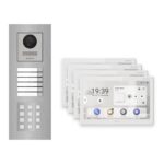 Hikvision PoE Video-Türsprechanlage 4-Familienhaus – Komplett-Set mit Zahlencode, DS-KH9510-WTE1(B), Unterputz – Türstation und Innenstation