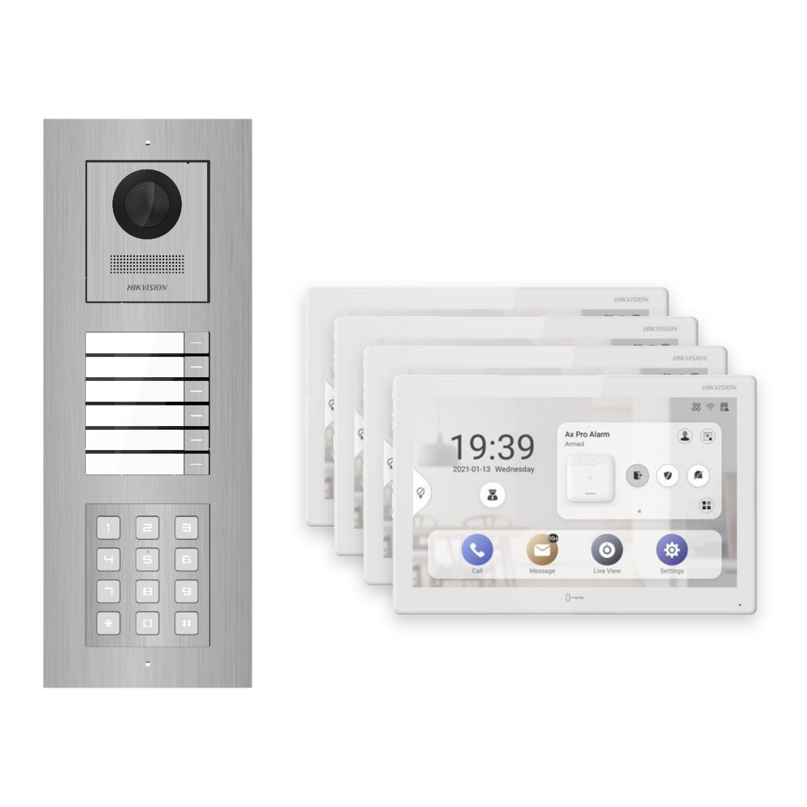 Hikvision PoE Video-Türsprechanlage 4-Familienhaus – Komplett-Set mit Zahlencode, DS-KH9510-WTE1(B), Unterputz Hikvision PoE Video-Türsprechanlage 4-Familienhaus – Komplett-Set mit Zahlencode, DS-KH9510-WTE1(B), Unterputz – Türstation und Innenstation