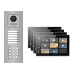 Hikvision PoE Video-Türsprechanlage 4-Familienhaus – Komplett-Set mit Zahlencode, DS-KH9570-WTE1/S, Unterputz – Türstation und Innenstation