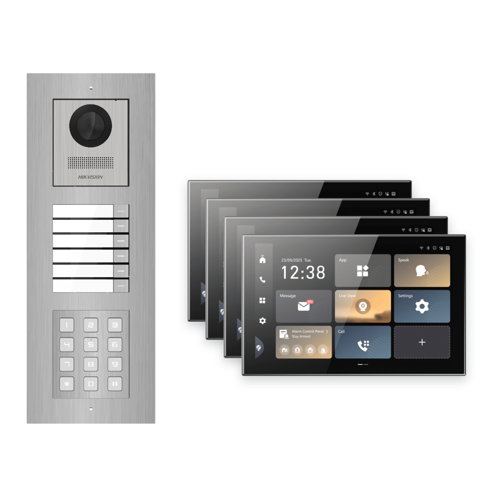 Hikvision PoE Video-Türsprechanlage 4-Familienhaus – Komplett-Set mit Zahlencode, DS-KH9570-WTE1/S, Unterputz Hikvision PoE Video-Türsprechanlage 4-Familienhaus – Komplett-Set mit Zahlencode, DS-KH9570-WTE1/S, Unterputz – Türstation und Innenstation
