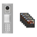 Hikvision PoE Video-Türsprechanlage 5-Familienhaus – Komplett-Set mit Zahlencode, DS-KH6110-WE1, Unterputz – Türstation und Innenstation