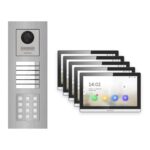 Hikvision PoE Video-Türsprechanlage 5-Familienhaus – Komplett-Set mit Zahlencode, DS-KH6350-WTE1, Unterputz – Türstation und Innenstation