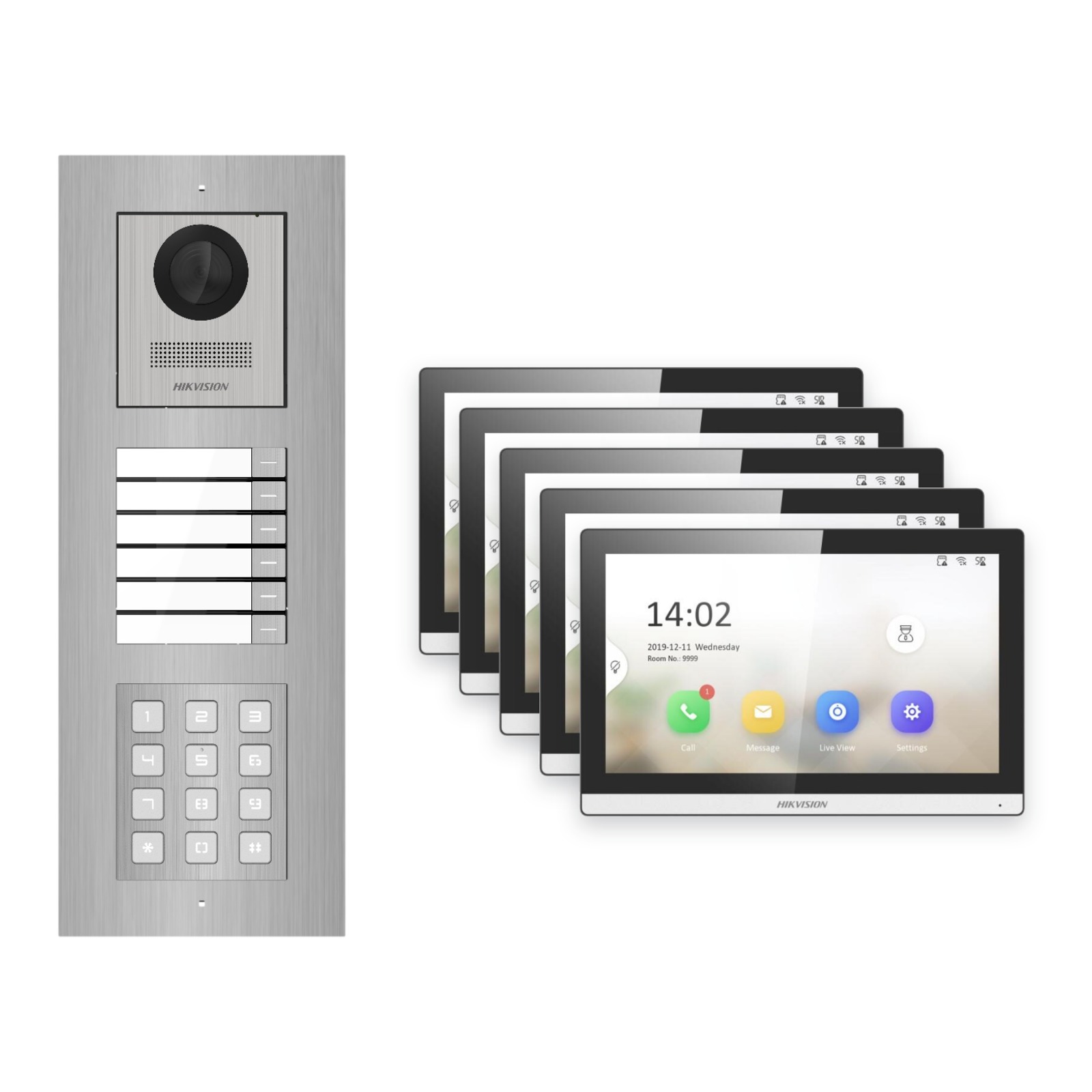 Hikvision PoE Video-Türsprechanlage 5-Familienhaus – Komplett-Set mit Zahlencode, DS-KH6350-WTE1, Unterputz Hikvision PoE Video-Türsprechanlage 5-Familienhaus – Komplett-Set mit Zahlencode, DS-KH6350-WTE1, Unterputz – Türstation und Innenstation