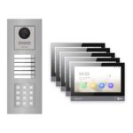 Hikvision PoE Video-Türsprechanlage 5-Familienhaus – Komplett-Set mit Zahlencode, DS-KH8381-WTE1, Unterputz – Türstation und Innenstation