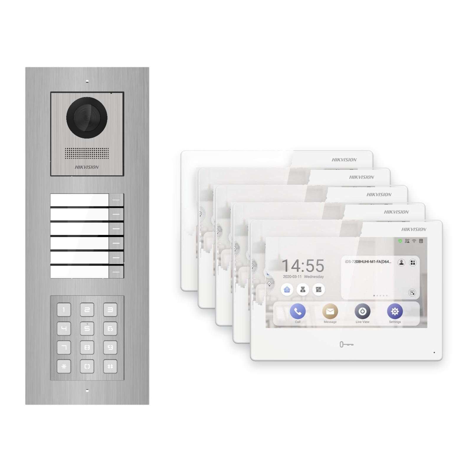 Hikvision PoE Video-Türsprechanlage 5-Familienhaus – Komplett-Set mit Zahlencode, DS-KH9310-WTE1(B), Unterputz Hikvision PoE Video-Türsprechanlage 5-Familienhaus – Komplett-Set mit Zahlencode, DS-KH9310-WTE1(B), Unterputz – Türstation und Innenstation