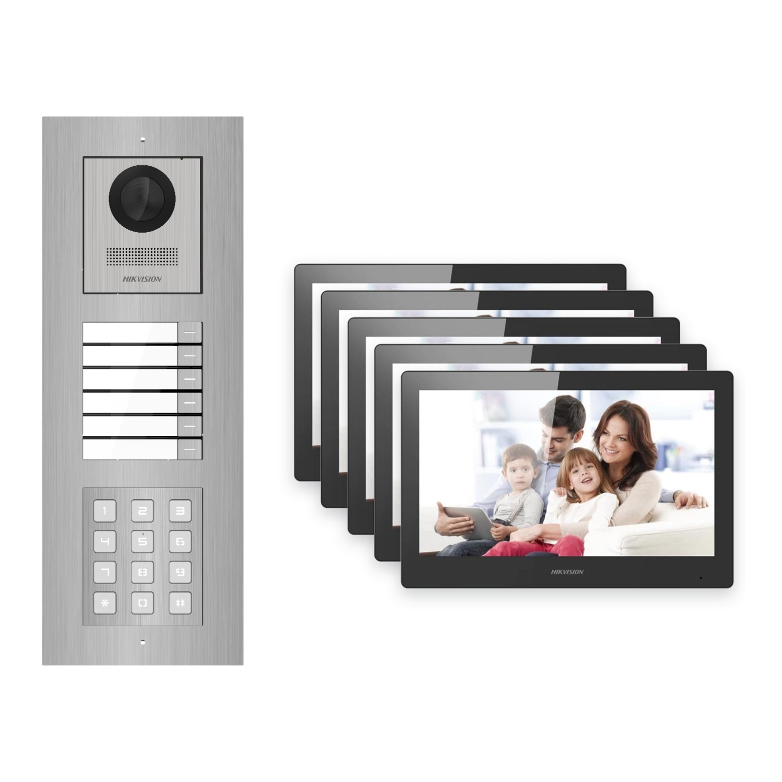 Hikvision PoE Video-Türsprechanlage 5-Familienhaus – Komplett-Set mit Zahlencode, DS-KH8520-WTE1, Unterputz Hikvision PoE Video-Türsprechanlage 5-Familienhaus – Komplett-Set mit Zahlencode, DS-KH8520-WTE1, Unterputz – Türstation und Innenstation