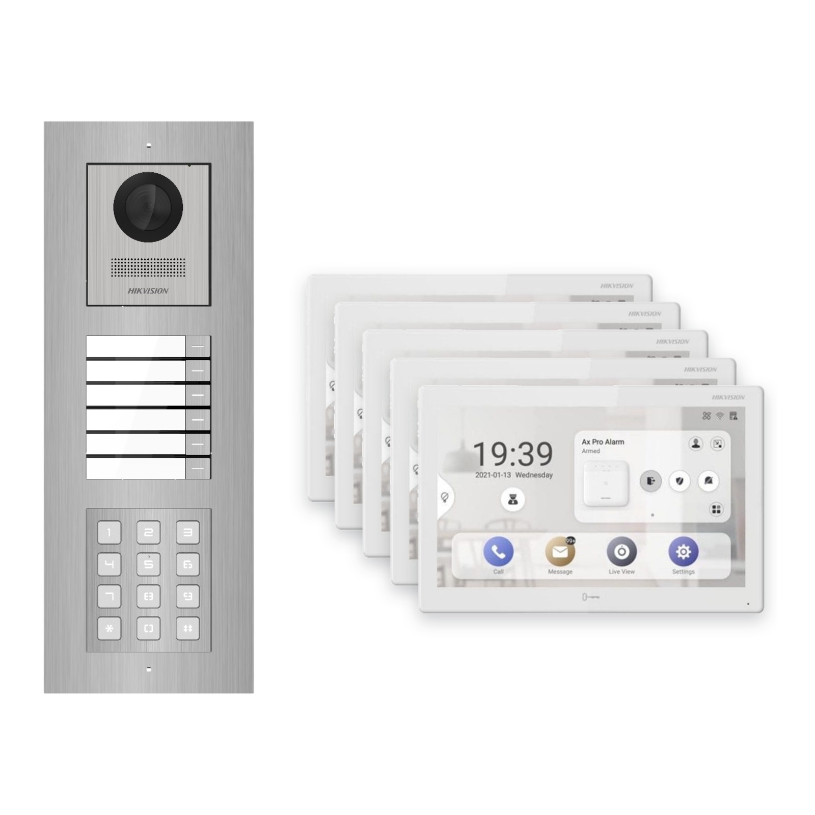 Hikvision PoE Video-Türsprechanlage 5-Familienhaus – Komplett-Set mit Zahlencode, DS-KH9510-WTE1(B), Unterputz Hikvision PoE Video-Türsprechanlage 5-Familienhaus – Komplett-Set mit Zahlencode, DS-KH9510-WTE1(B), Unterputz – Türstation und Innenstation