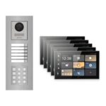 Hikvision PoE Video-Türsprechanlage 5-Familienhaus – Komplett-Set mit Zahlencode, DS-KH9570-WTE1/S, Unterputz – Türstation und Innenstation