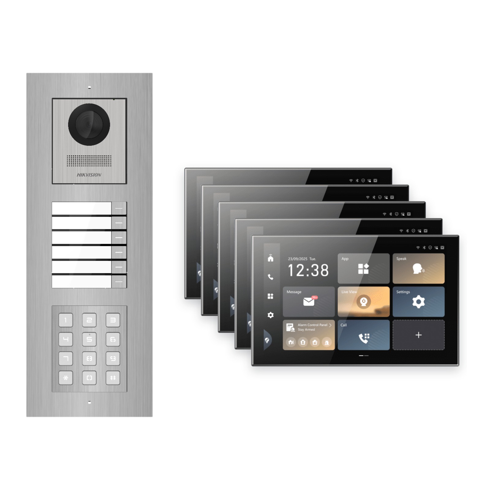 Hikvision PoE Video-Türsprechanlage 5-Familienhaus – Komplett-Set mit Zahlencode, DS-KH9570-WTE1/S, Unterputz Hikvision PoE Video-Türsprechanlage 5-Familienhaus – Komplett-Set mit Zahlencode, DS-KH9570-WTE1/S, Unterputz – Türstation und Innenstation