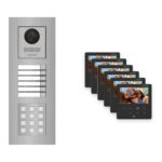 Hikvision PoE Video-Türsprechanlage 6-Familienhaus – Komplett-Set mit Zahlencode, DS-KH6110-WE1, Unterputz – Türstation und Innenstation