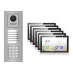 Hikvision PoE Video-Türsprechanlage 6-Familienhaus – Komplett-Set mit Zahlencode, DS-KH6350-WTE1, Unterputz – Türstation und Innenstation