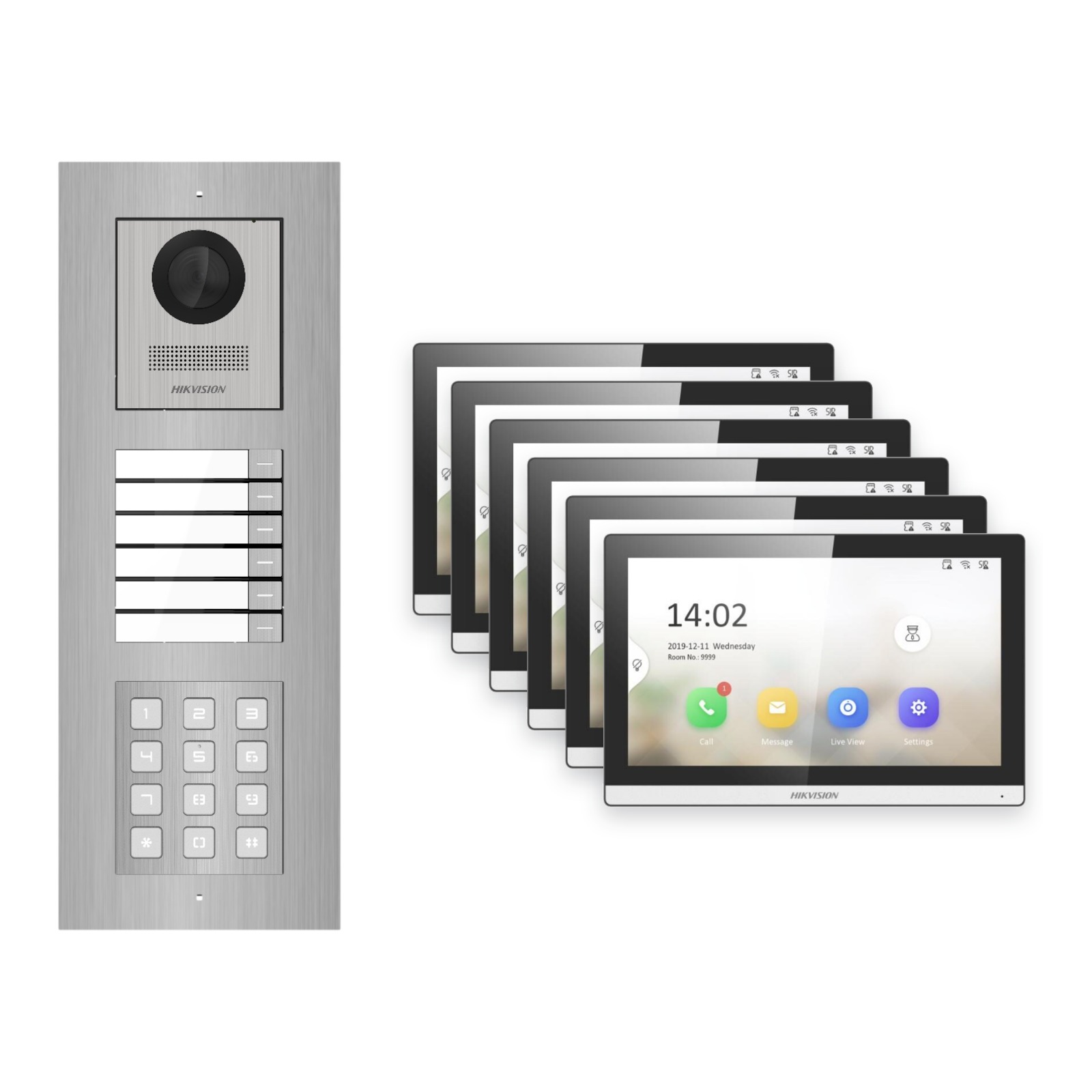 Hikvision PoE Video-Türsprechanlage 6-Familienhaus – Komplett-Set mit Zahlencode, DS-KH6350-WTE1, Unterputz Hikvision PoE Video-Türsprechanlage 6-Familienhaus – Komplett-Set mit Zahlencode, DS-KH6350-WTE1, Unterputz – Türstation und Innenstation