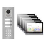 Hikvision PoE Video-Türsprechanlage 6-Familienhaus – Komplett-Set mit Zahlencode, DS-KH8381-WTE1, Unterputz – Türstation und Innenstation