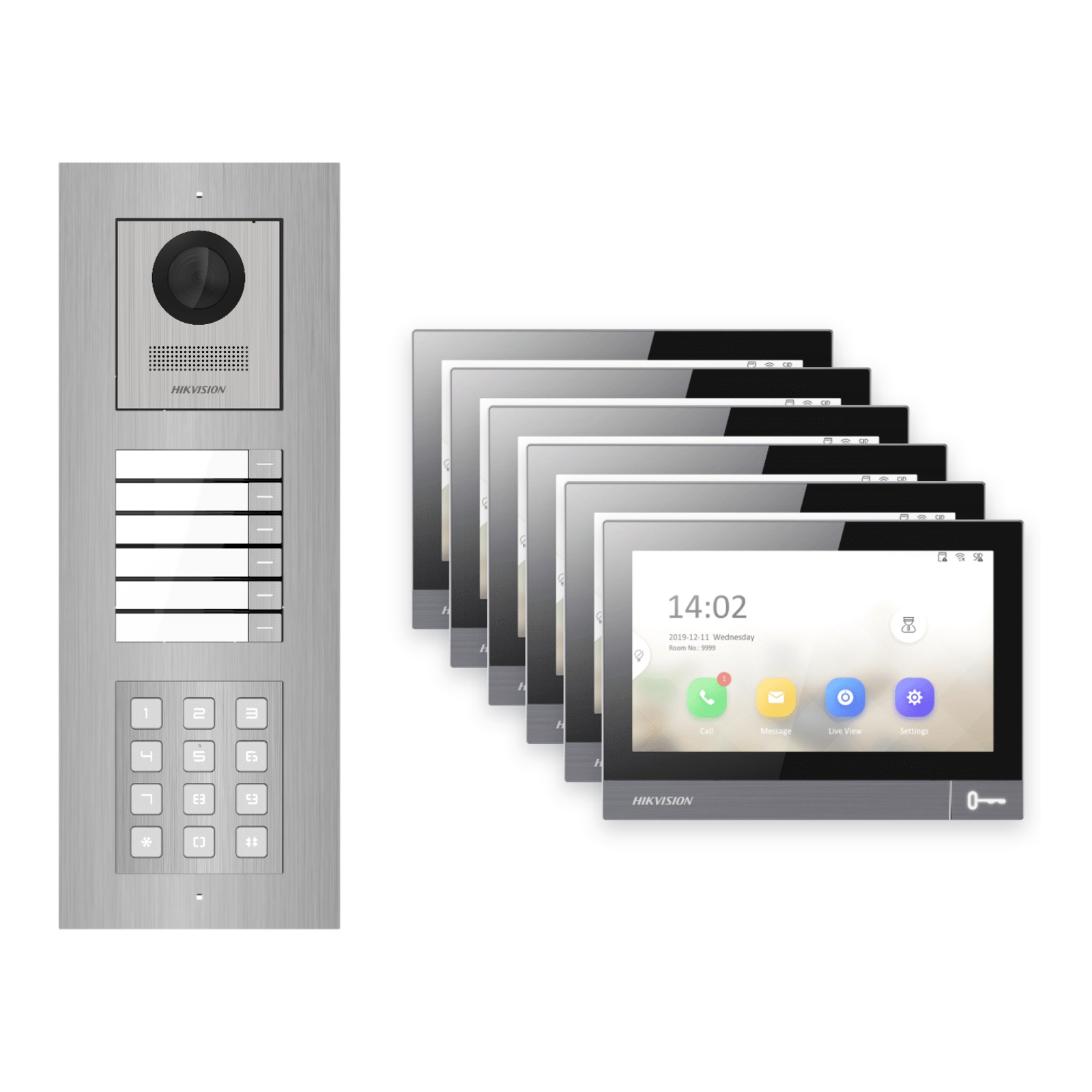 Hikvision PoE Video-Türsprechanlage 6-Familienhaus – Komplett-Set mit Zahlencode, DS-KH8381-WTE1, Unterputz Hikvision PoE Video-Türsprechanlage 6-Familienhaus – Komplett-Set mit Zahlencode, DS-KH8381-WTE1, Unterputz – Türstation und Innenstation