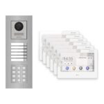 Hikvision PoE Video-Türsprechanlage 6-Familienhaus – Komplett-Set mit Zahlencode, DS-KH9310-WTE1(B), Unterputz – Türstation und Innenstation
