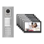 Hikvision PoE Video-Türsprechanlage 6-Familienhaus – Komplett-Set mit Zahlencode, DS-KH8520-WTE1, Unterputz – Türstation und Innenstation